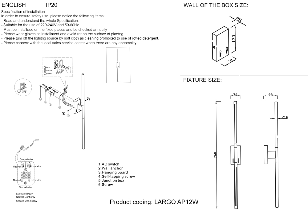 LARGO AP12W BLACK Crystal Lux