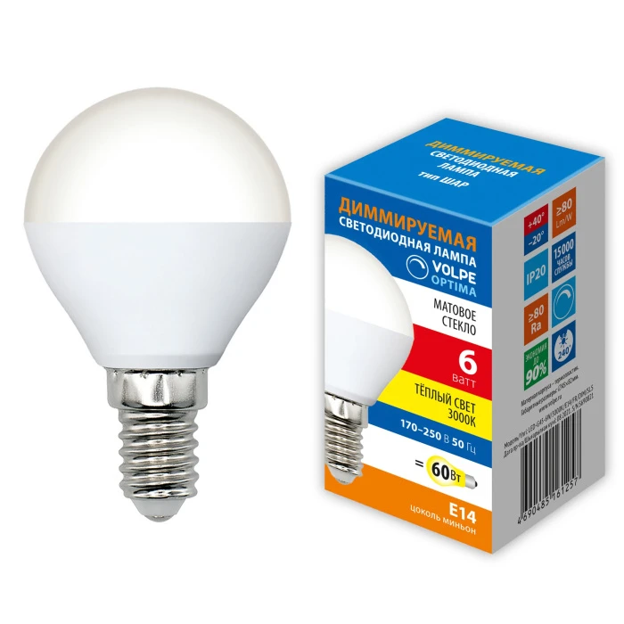 LED-G45-6W/3000K/E14/FR/DIM/SLS Volpe