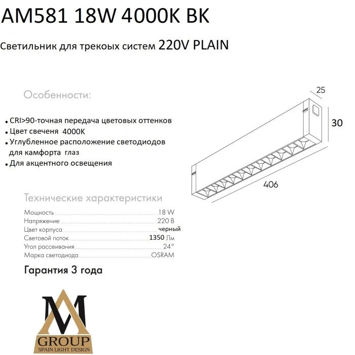 AM581 18W 4000K BK AM Group