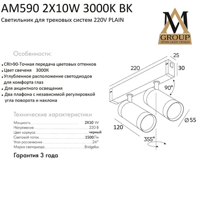 AM590 2X10W 3000K BK AM Group