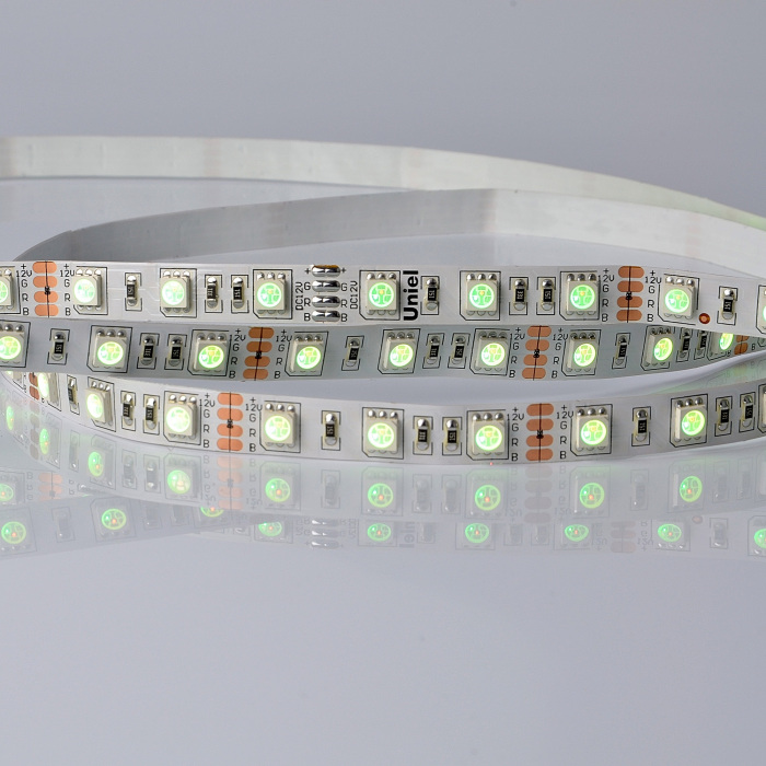 ULS-5050-60LED/m-10mm-IP20-DC24V-14,4W/m-5M-RGB катушка в герметичной упаковке Uniel