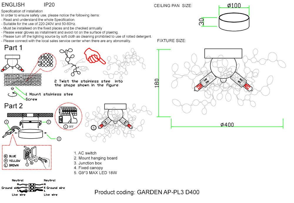 GARDEN AP-PL3 D400 CHROME Crystal Lux